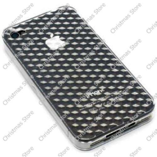 iPhone 4 Cover - Hard Silicone TPU Protective Diamond Pattern Clear Back Skin Case Cover Transparent