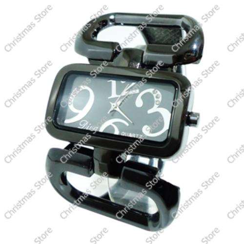 Ladies Crystal Accented Bracelet Dress Watch Black