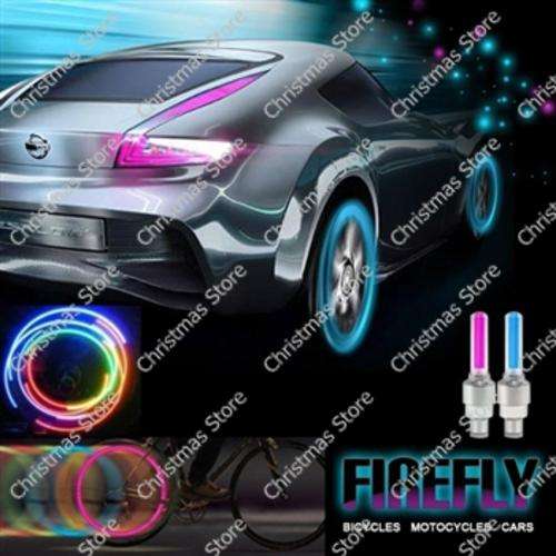 Fireflys Flashing LED Tyre Valve Cap Neon Lamp Pack of 2 Rainbow Flashing