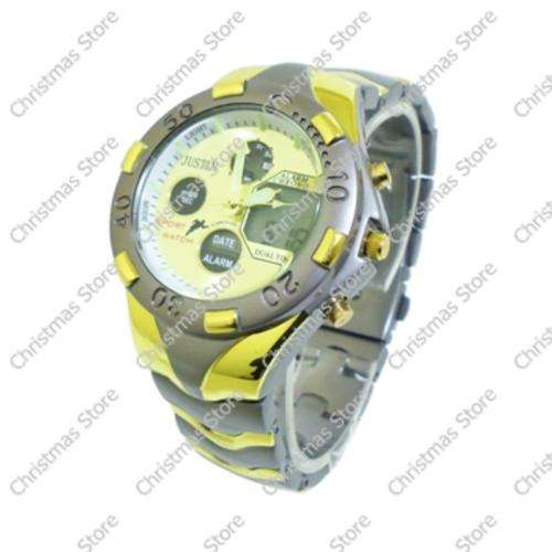 Ana-Digi Watch Illuminated Markers with Blue Light - Two-Tone with Gold Face