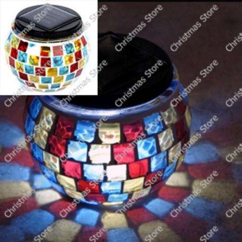 Solar Powered Decorative Table Lamp Mosaic Glass Jar Light