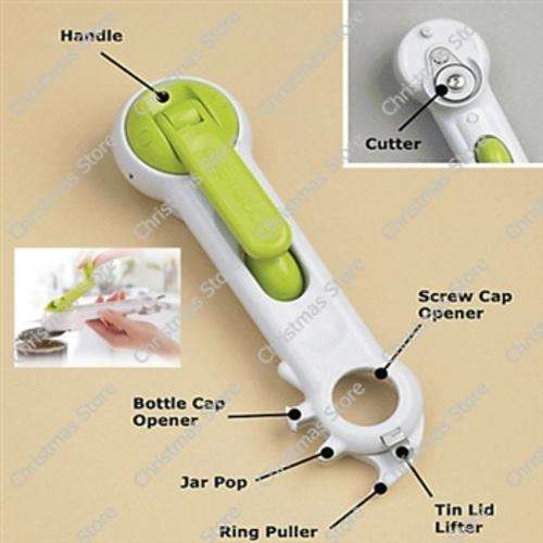 6 Way Multi Opener - Opens Bottles  Cans or Jars Quickly & Easily