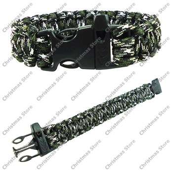 Paracord Survival Rescue Bracelet with Whistle Buckle (Green/White)