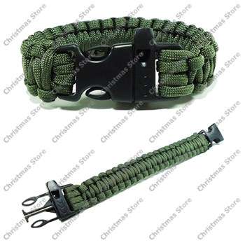 Paracord Survival Rescue Bracelet with Whistle Buckle (Olive Green)