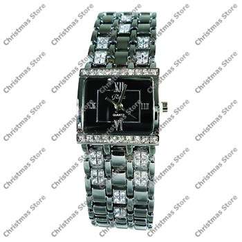 Ladies Bracelet Watch Silver Strap Black Face