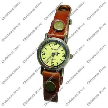 Ladies Wrap Around Wrist Watch Brown Strap Tan Face