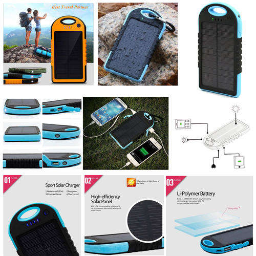 Waterproof Solar Charger Dual USB External Battery Power Bank 5000mAh