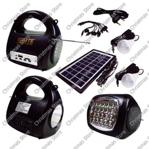 GDLite Rechargeable LED Light Light Bulbs FM Radio with USB Port TF Card Slot and Solar Panel