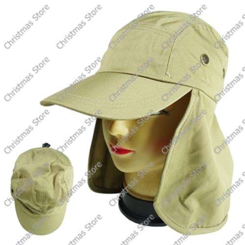 Cap with Neck Flap for Sun Protection Beige