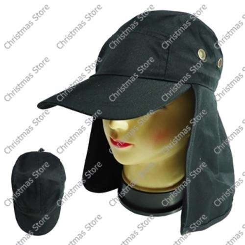 Cap with Neck Flap for Sun Protection Black