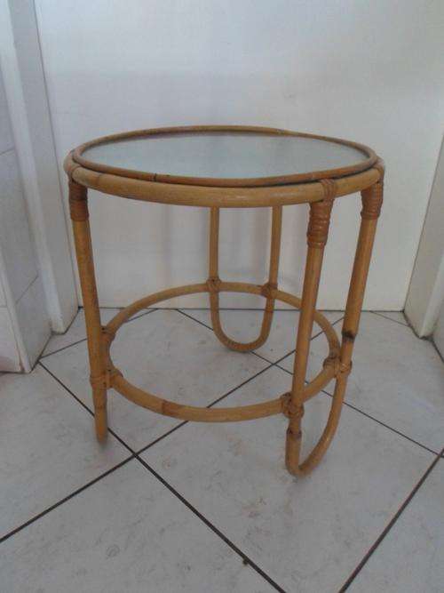 Cane and Glass Side Table