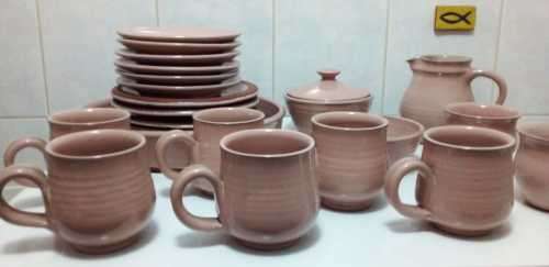 24 Piece Pink Pottery Coffee/tea Set