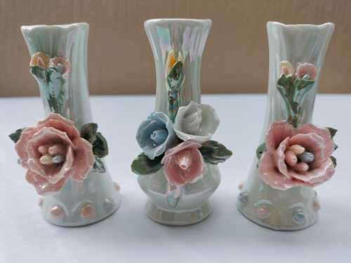 3 x Capodimonte Style Small Bud Vases