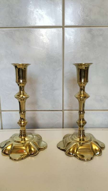 283 Years Extremely Rare and Valuable Circa 1740 George II Solid Brass Candle Sticks - Petal Base