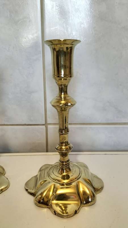 283 Years Extremely Rare and Valuable Circa 1740 George II Solid Brass Candle Sticks - Petal Base
