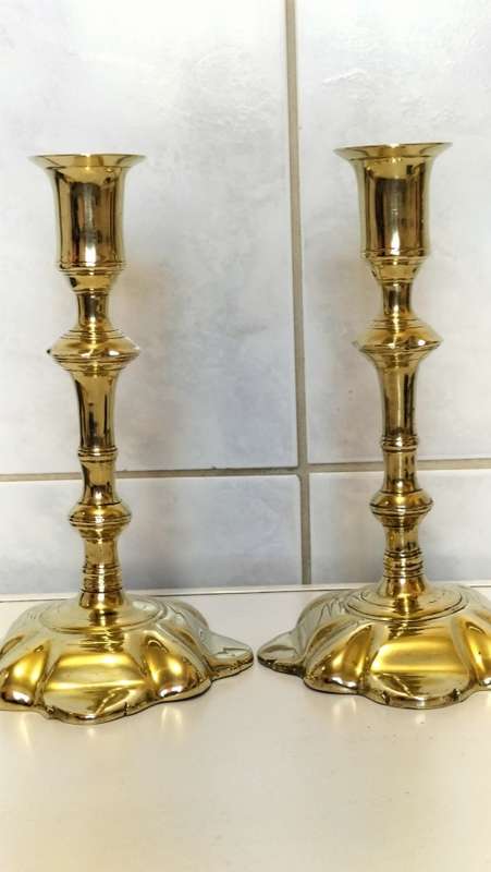 283 Years Extremely Rare and Valuable Circa 1740 George II Solid Brass Candle Sticks - Petal Base