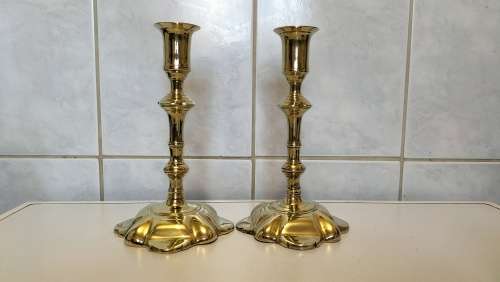 283 Years Extremely Rare and Valuable Circa 1740 George II Solid Brass Candle Sticks - Petal Base