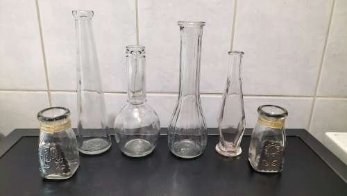 Collection of 6 Glass Bud Vases/Bottles