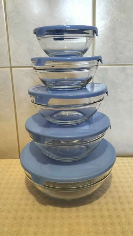 10 Piece Graduated Heat Resistant Glass Bowl Set With Lids - 9cm - 17cm