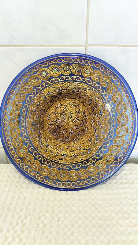 One Of A Kind Hand Painted Blue Glass Plate