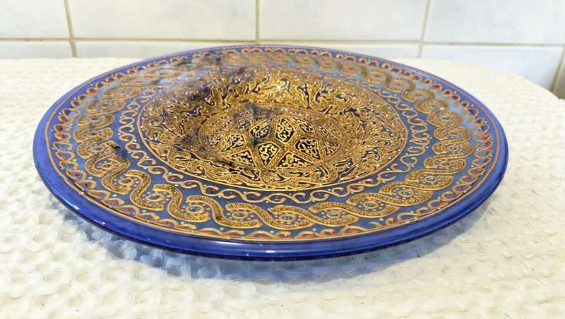 One Of A Kind Hand Painted Blue Glass Plate