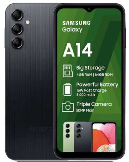 Genuine Samsung Galaxy A14 64GB Dual Sim - Black (Brand New Sealed in Box) Not Network locked