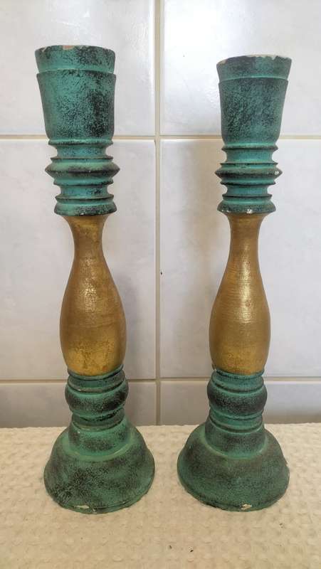 Pair of Wood Turned Dinner Candle Sticks