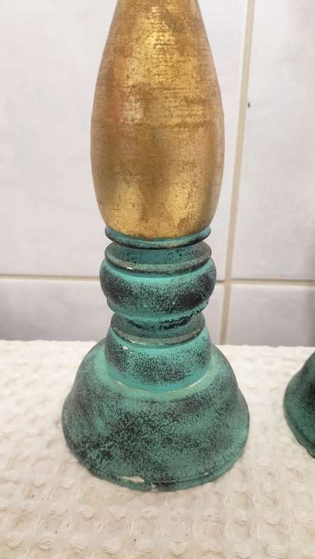 Pair of Wood Turned Dinner Candle Sticks