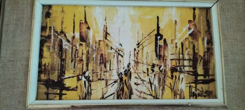 Extremely Rare 1978 Brutalist Style Oil on Canvas signed by Havé. (nr 1) Framed