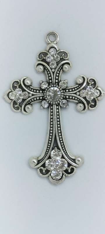 Magnificent Extra Large Bejeweled Metal Cross Pendant. Nr3