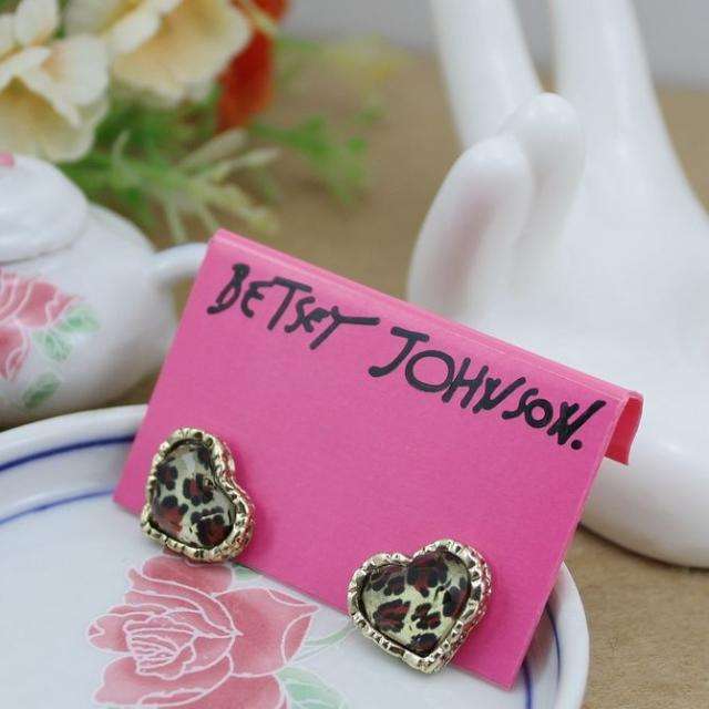 Betsey Johnson Leopard Heart Shape Stud Earrings