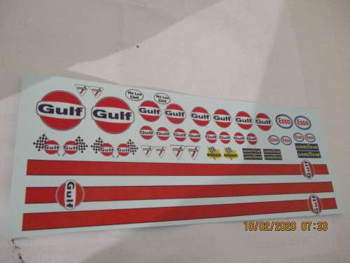 1/32 SCALE WARESLIDE DECALS (GULF)  IE:SCX NINCO SCALEXTRIC AIRFIX AND REVEL