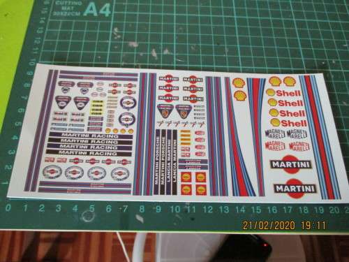 1/32 SCALE SLOT CAR WATERSLIDE DECALS (MARTINI) SIZE 10 X 20CM
