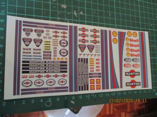 1/32 SCALE SLOT CAR WATERSLIDE DECALS (MARTINI) SIZE 10 X 20CM