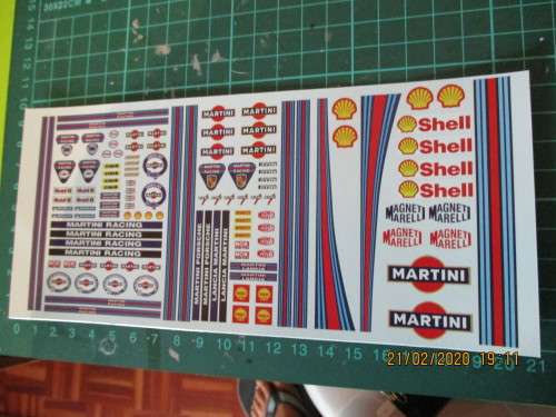 1/32 SCALE SLOT CAR WATERSLIDE DECALS (MARTINI) SIZE 10 X 20CM
