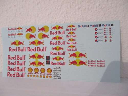 1/32 SCALE WATERSLIDE DECALS (REDBULL) IE:SCX NINCO SCALEXTRIC AIRFIX AND REVEL.......