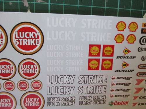 1/32 SCALE WATERSLIDE DECALS (LUCKY)  IE:NINCO SCX SCALEXTRIC AIRFIX AND REVEL