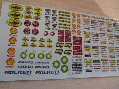 1/32 SCALE WATERSLIDE DECALS (FALKEN PENNZOIL AND OTHERS.    IE:SCX SCALEXTRIC NINCO