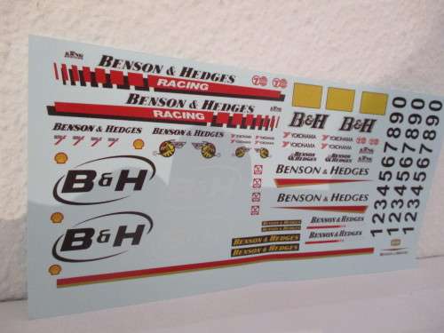 1/32 SCALE WATERSLIDE DECALS BENSON and HEDGES  IE:SCX NINCO SCALEXTRIC AIRFIX AND REVEL