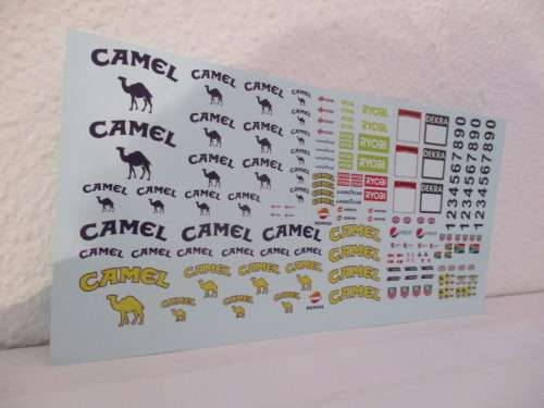 1/32 SCALE WATERSLIDE DECALS CAMEL  IE: SCX NINCO SCALEXTRIC AIRFIX AND REVEL