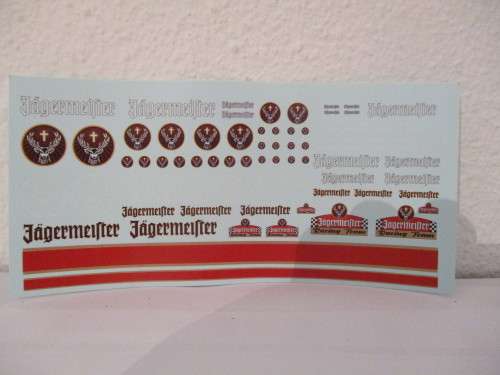 1/32 SCALE WATERSLIDE DECALS JAGERMEISTER  IE:SCX NINCO SCALEXTRIC AIRFIX AND REVEL