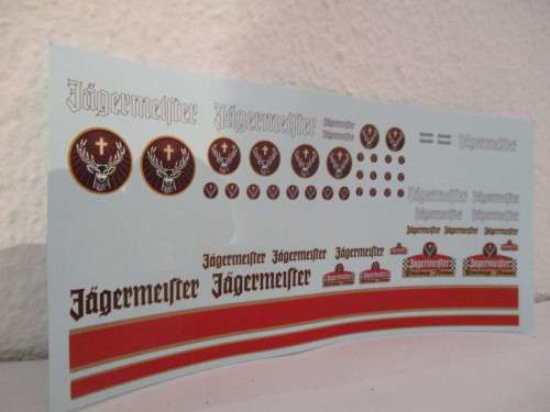 1/32 SCALE WATERSLIDE DECALS JAGERMEISTER  IE:SCX NINCO SCALEXTRIC AIRFIX AND REVEL
