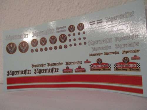 1/32 SCALE WATERSLIDE DECALS JAGERMEISTER  IE:SCX NINCO SCALEXTRIC AIRFIX AND REVEL