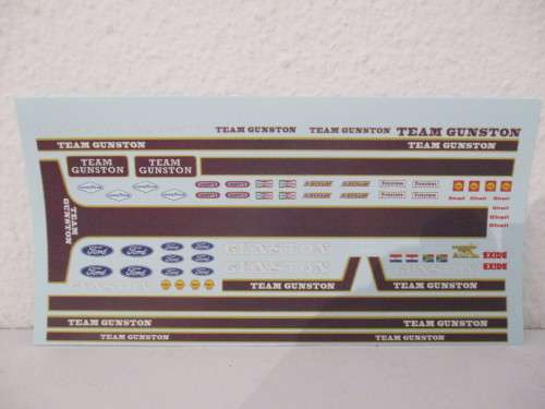 1\32 SCALE SLOT CAR WATERSLIDE DECALS GUNSTON FOR SCX,SCALEXTRIC,NINCO,CARRERA AND FLY AND SLOTIT CA