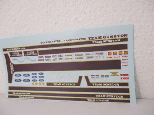 1\32 SCALE SLOT CAR WATERSLIDE DECALS GUNSTON FOR SCX,SCALEXTRIC,NINCO,CARRERA AND FLY AND SLOTIT CA