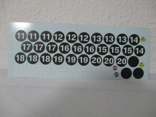 1/32 SCALE WATERSLIDE DECALS NUMBERS FOR SLOT CARS AND DIE CAST CARS.