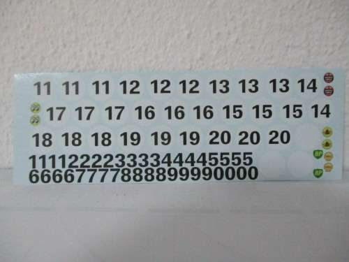 1/32 SCALE WATERSLIDE DECALS NUMBERS FOR SLOT CARS AND DIE CAST CARS.