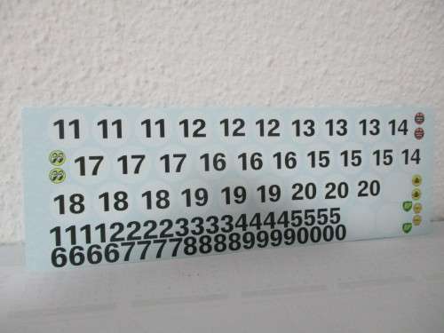 1/32 SCALE WATERSLIDE DECALS NUMBERS FOR SLOT CARS AND DIE CAST CARS.