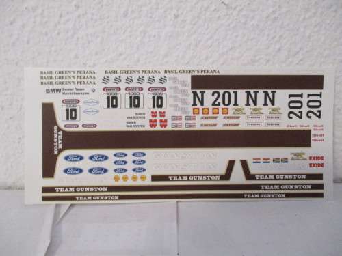 1/32 SCALE WATERSLIDE DECALS GUNSTON FOR SCX ,SCALEXTRIC,NINCO,CARRERA AND DIE CAST CARS.