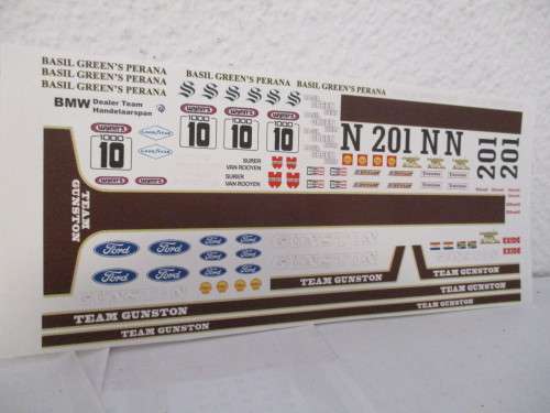 1/32 SCALE WATERSLIDE DECALS GUNSTON FOR SCX ,SCALEXTRIC,NINCO,CARRERA AND DIE CAST CARS.